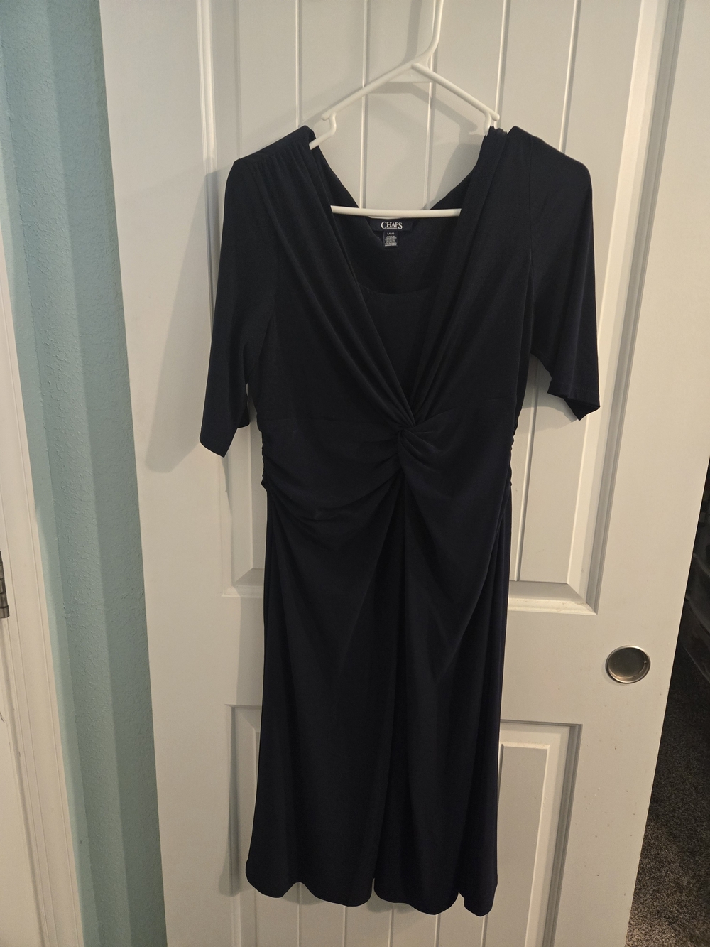 Chaps Navy Twist-Knot Midi Dress